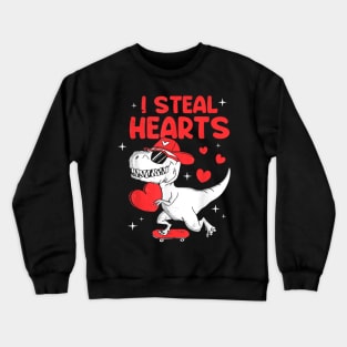 I Steal Hearts Trex Dino Valentine's Day Crewneck Sweatshirt